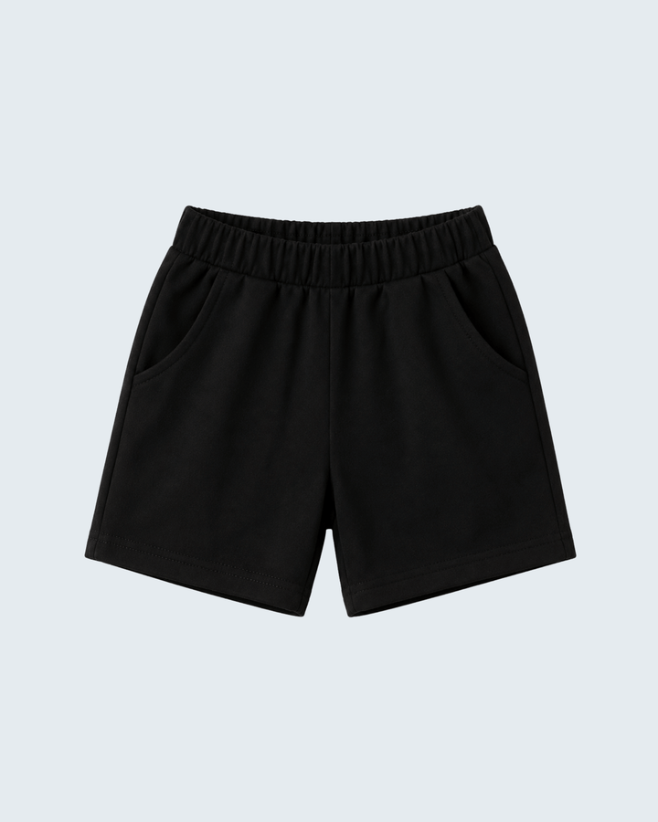 Black shorts with elastic waistband and front crease