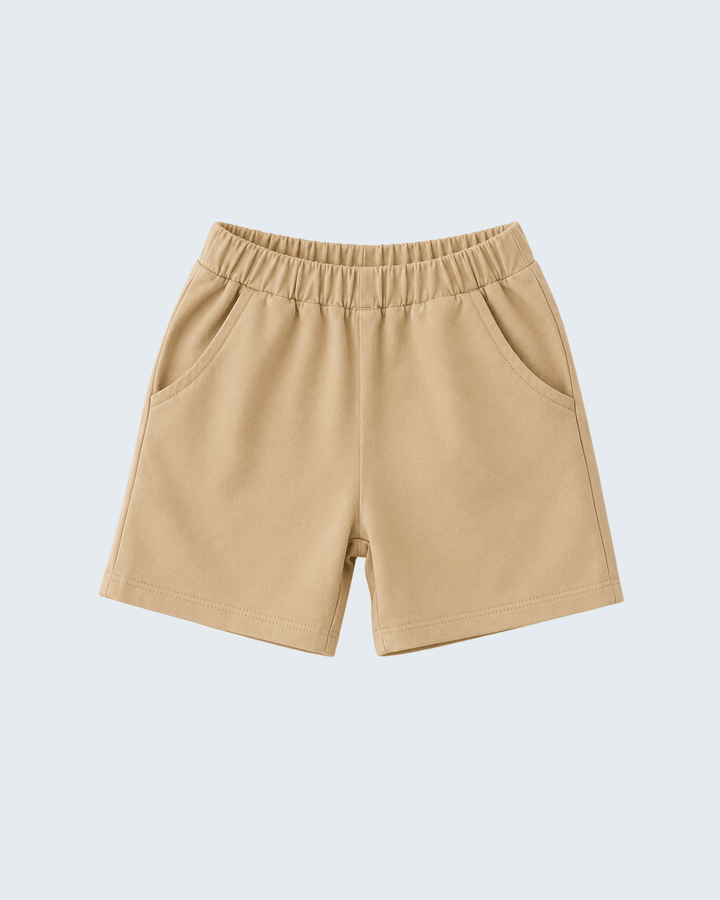 Khaki shorts with elastic waistband and side seams
