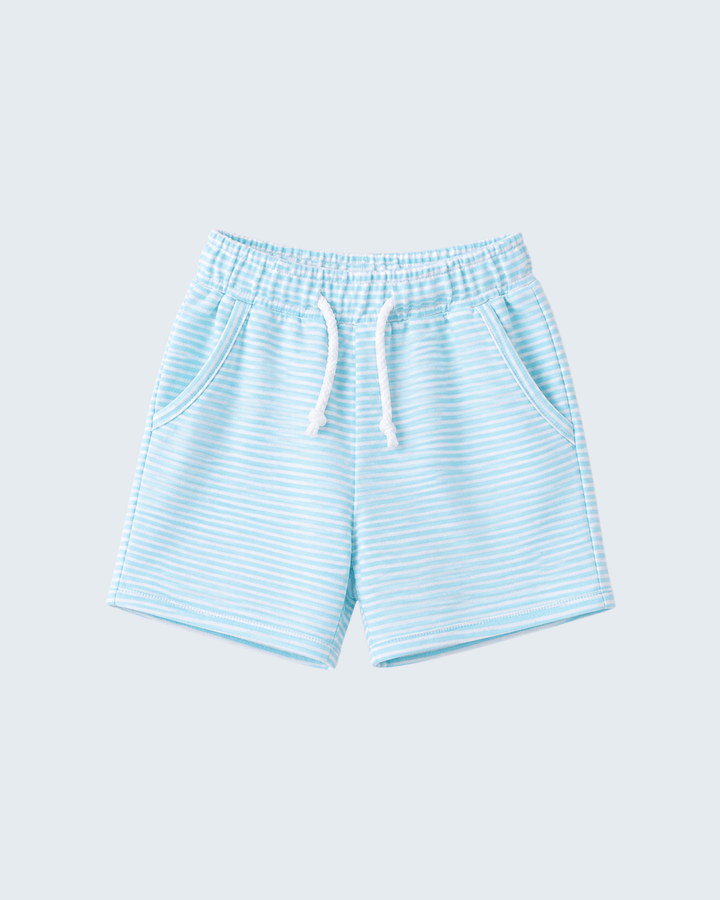 Mint and white striped drawstring shorts with elastic waistband