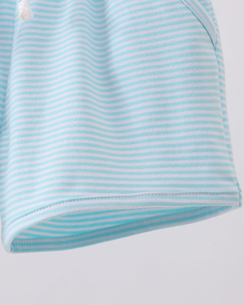 Mint blue and white striped shorts with stitched cuff hem