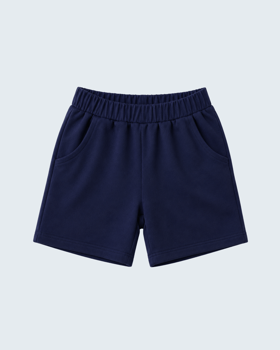 Navy shorts with elastic waistband and straight hem