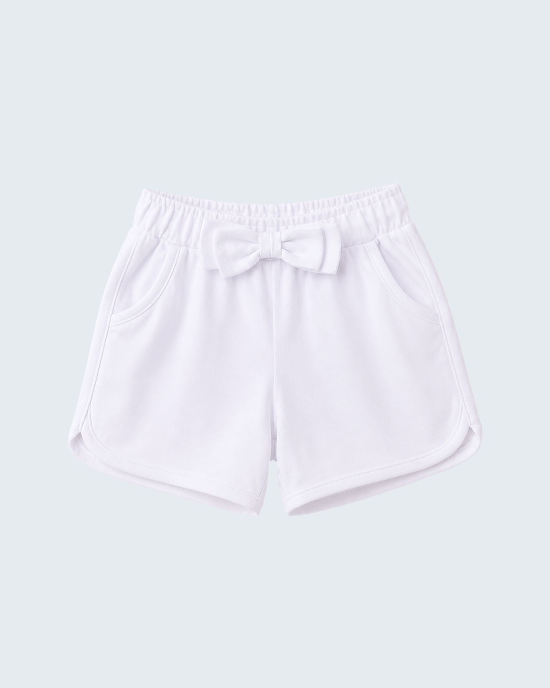 White bow shorts with elastic waist and side pockets