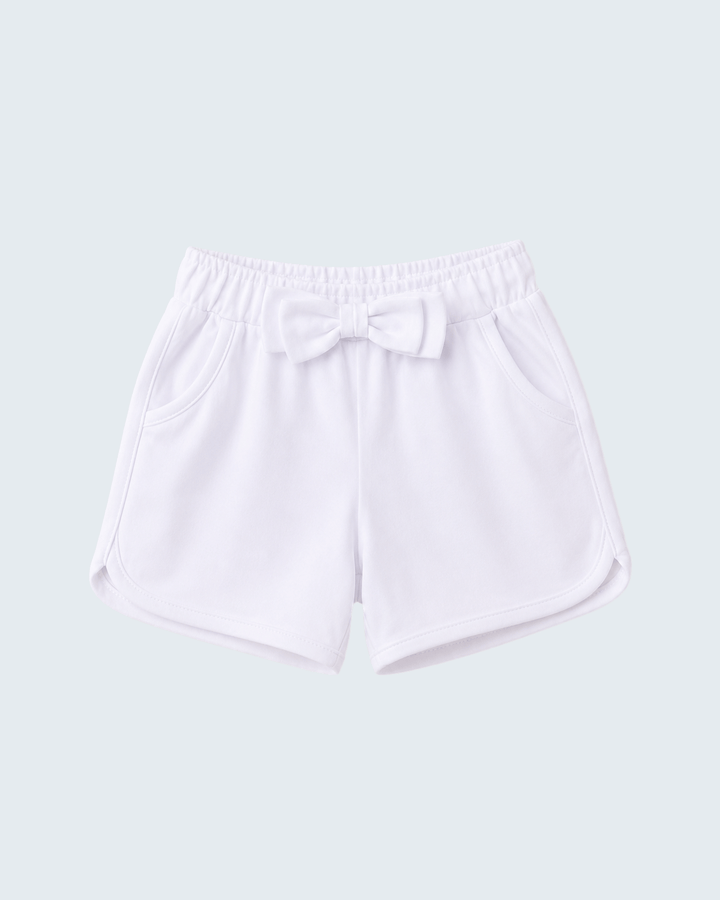 White bow shorts with elastic waist and side pockets