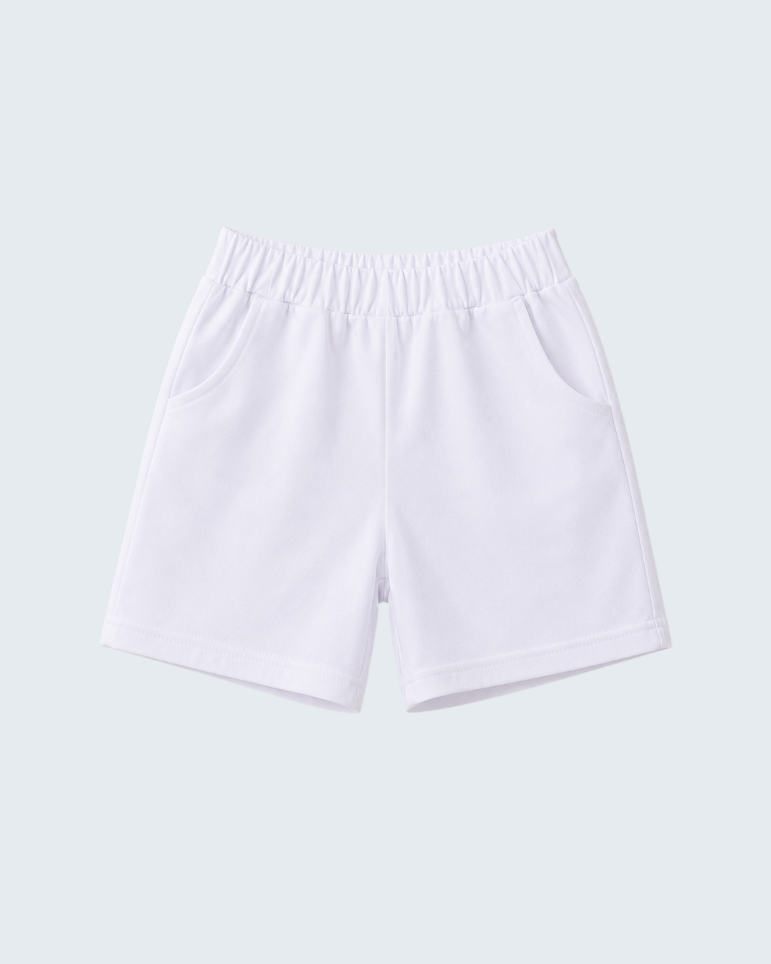 White fabric shorts with elastic waistband