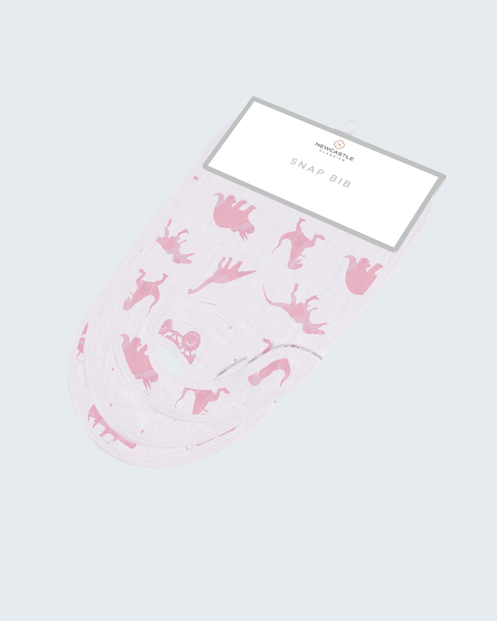 Pink patterned product on a light gray background with a brand label.