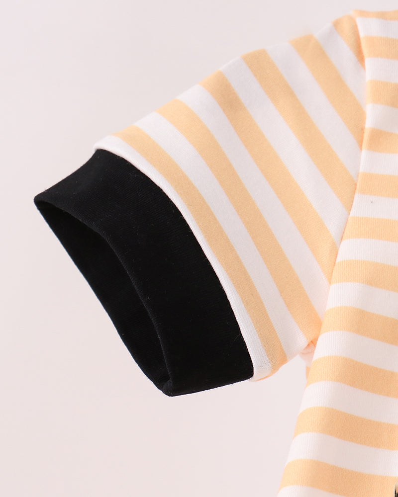 Striped romper sleeve with black cuff trim