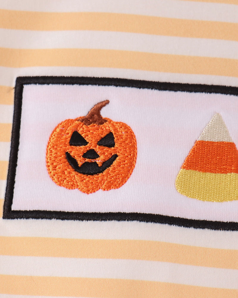 Striped shirt front panel with orange jack-o&