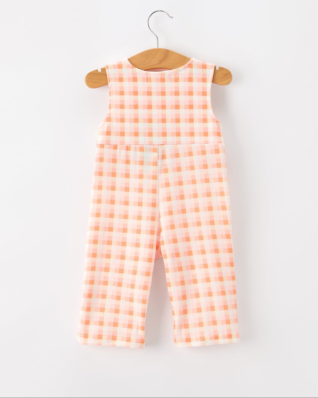 Orange and white plaid sleeveless jonJon with orange edging at neckline