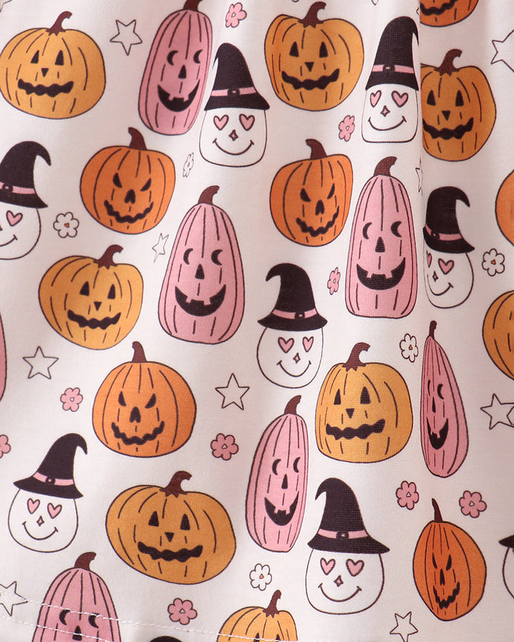 Close-up pumpkin and ghost cartoon print fabric