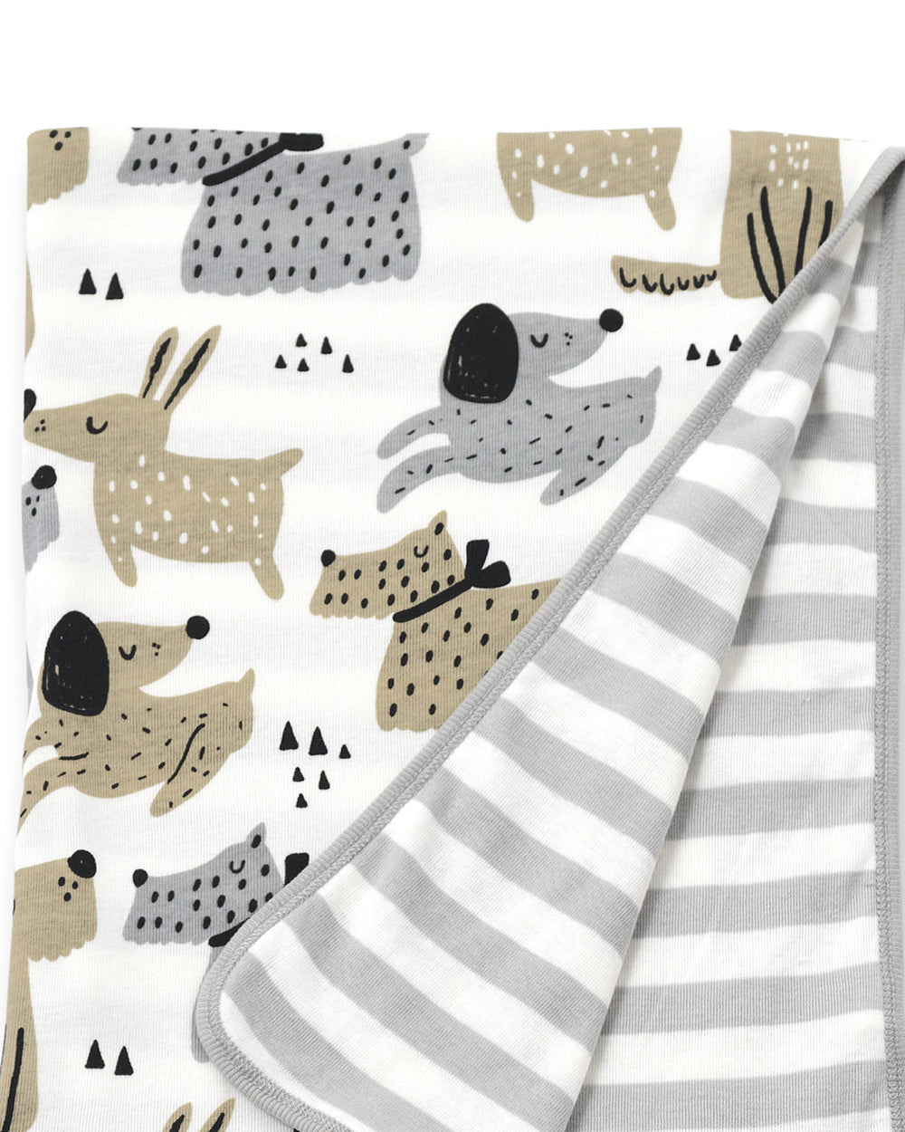 Children's blanket with animal pattern and striped design on a white background