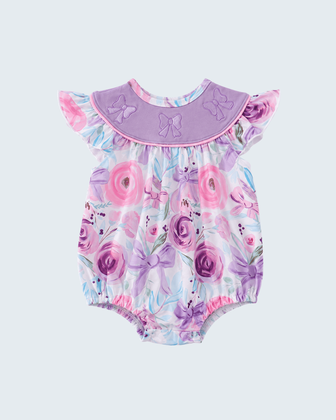 Purple Bow Embroidered Floral Bubble on light grey background