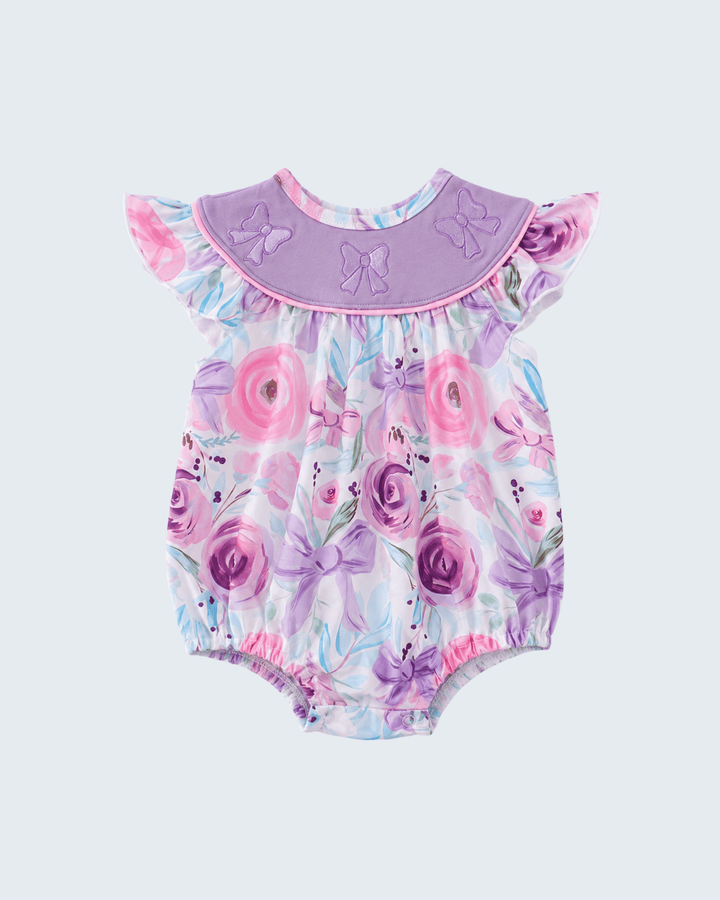 Purple Bow Embroidered Floral Bubble on light grey background