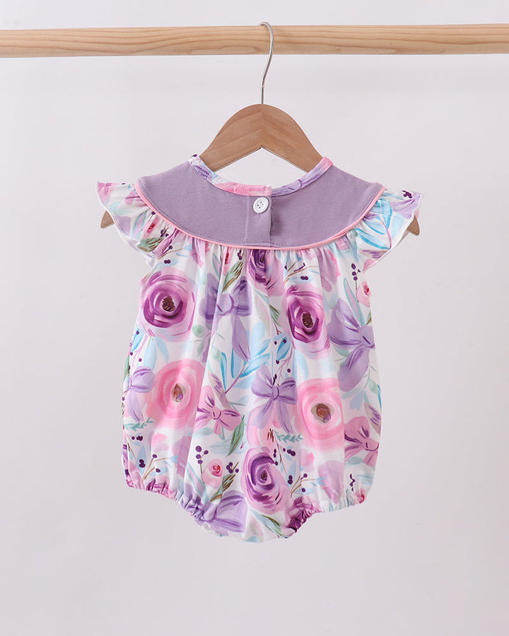 Purple Bow Embroidered Floral Bubble on wooden hanger