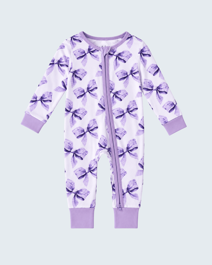 Purple Bow Zip Bamboo Romper