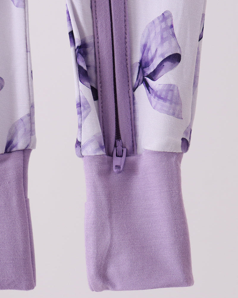 Purple Bow Zip Bamboo Romper