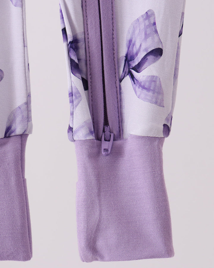 Purple Bow Zip Bamboo Romper