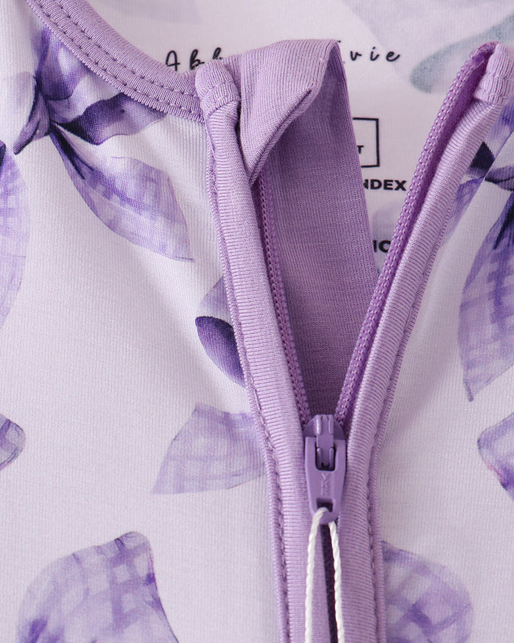 Purple Bow Zip Bamboo Romper
