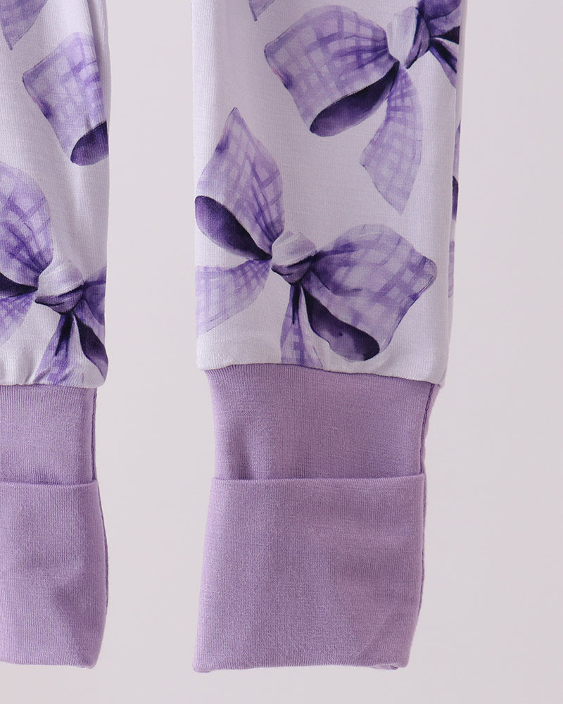 Purple Bow Zip Bamboo Romper