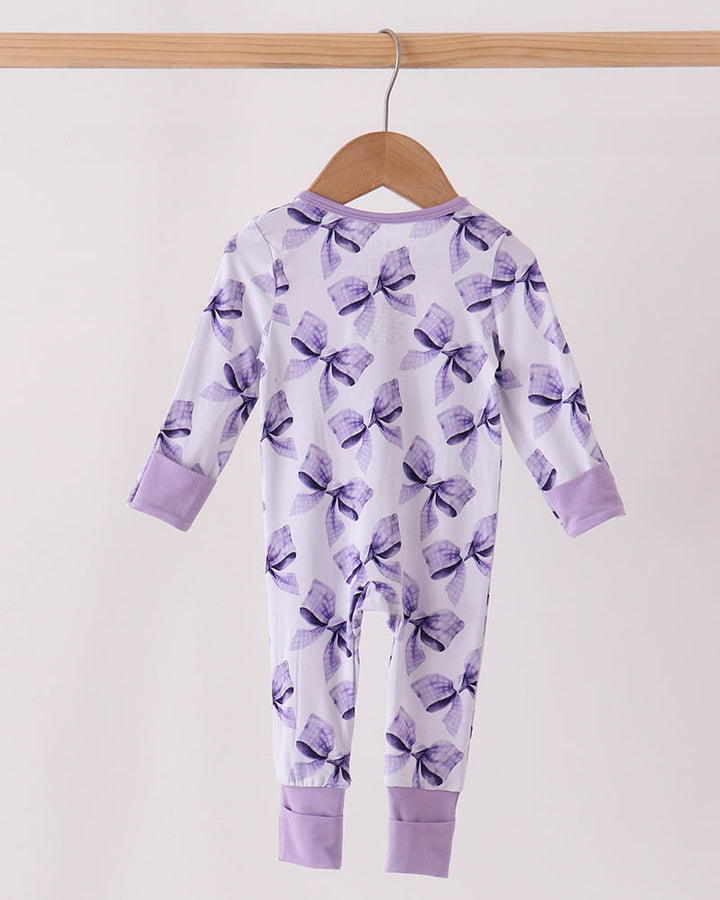 Purple Bow Zip Bamboo Romper