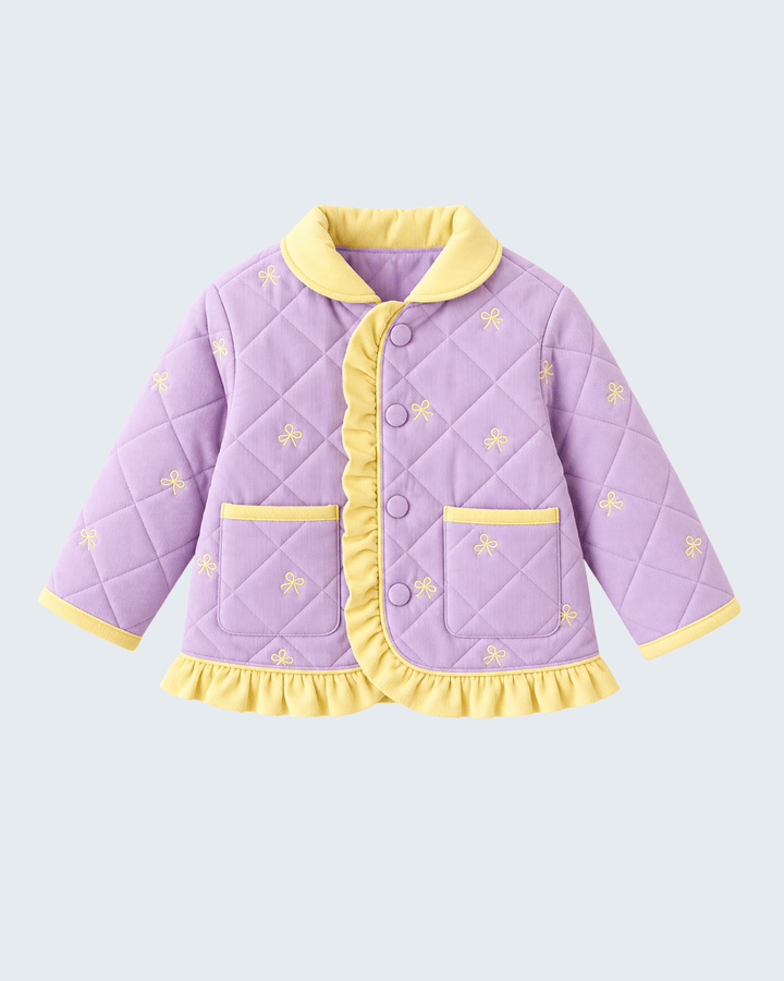 Purple Corduroy Bow Embroidered Ruffle Jacket