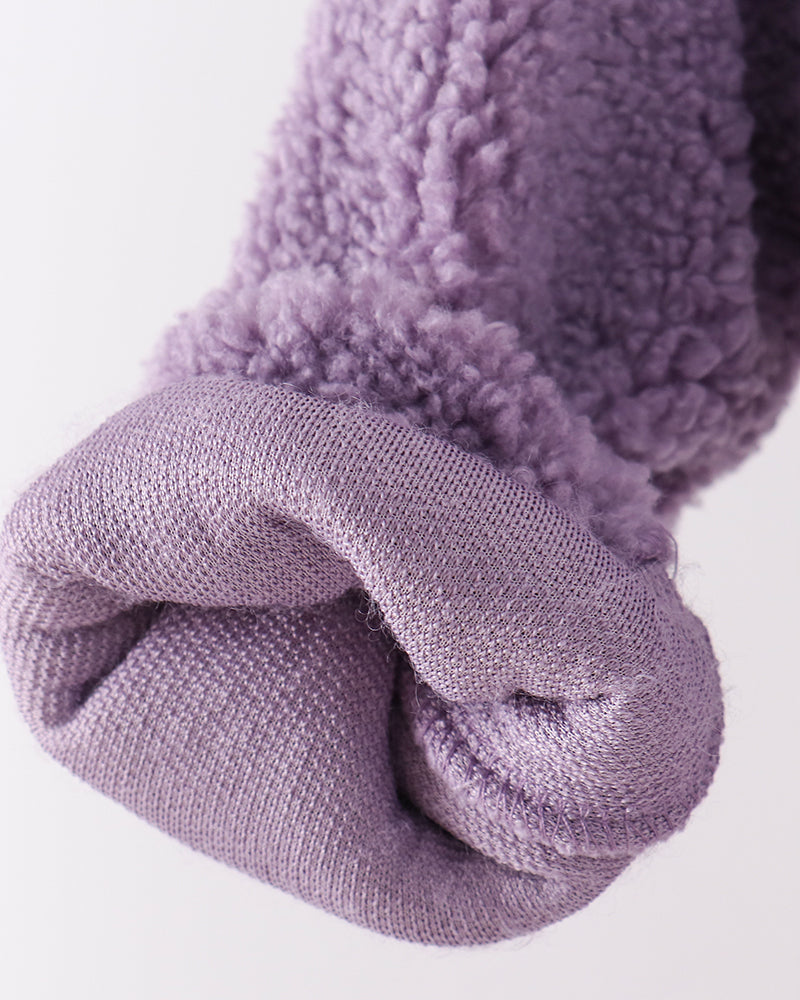 Purple fleece jacket sleeve cuff with knit elastic hem