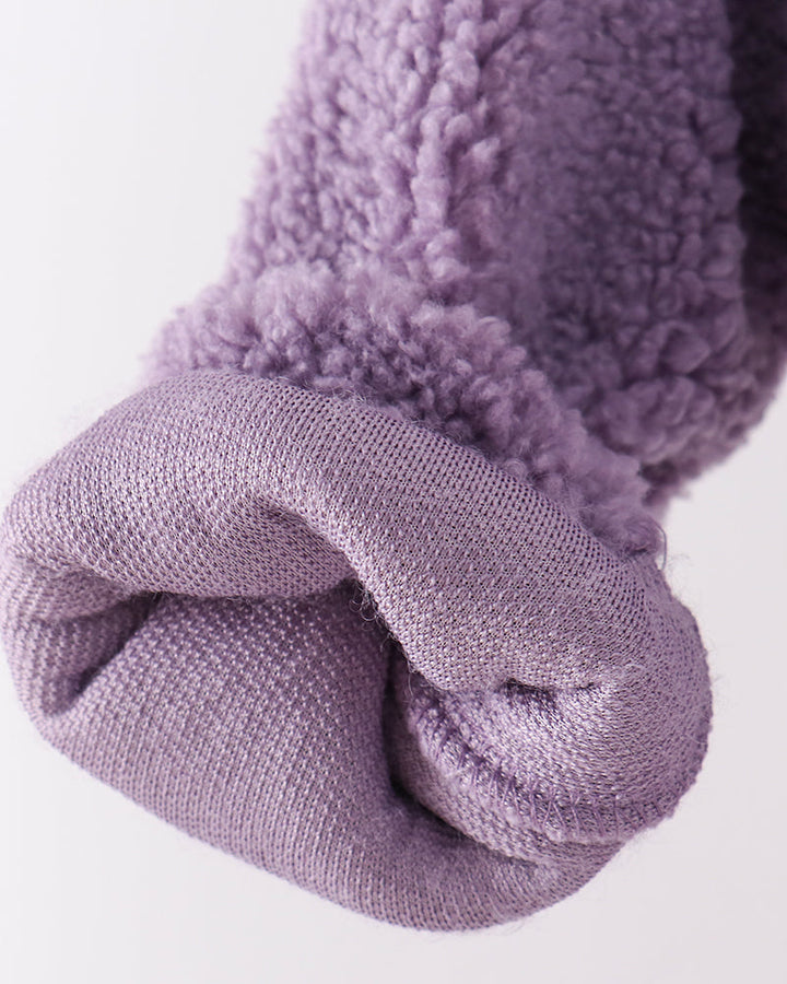 Purple fleece jacket sleeve cuff with knit elastic hem