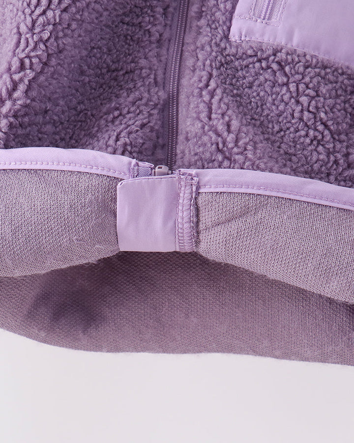 Purple fleece jacket cuff with elastic inner band