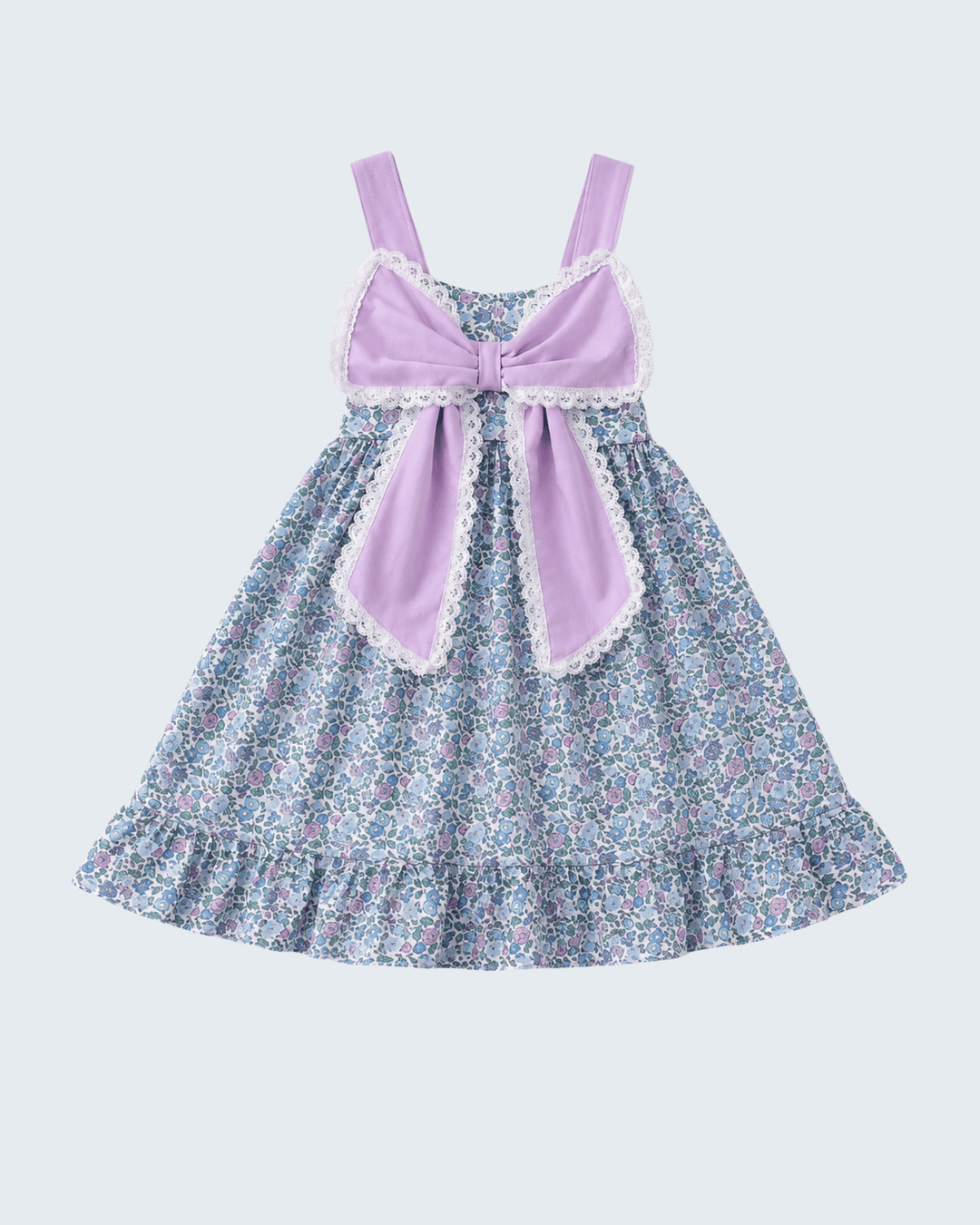 Purple Floral Print Bow Ruffle Dress