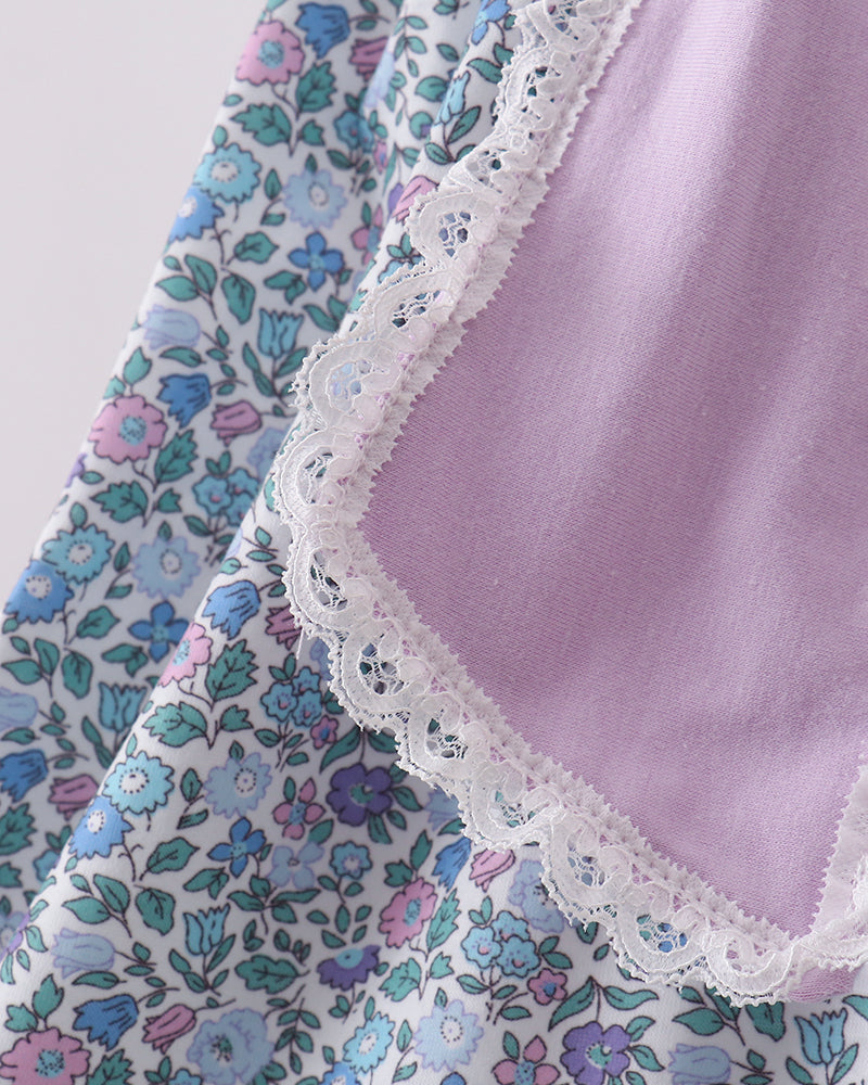 Close up of floral and purple fabric