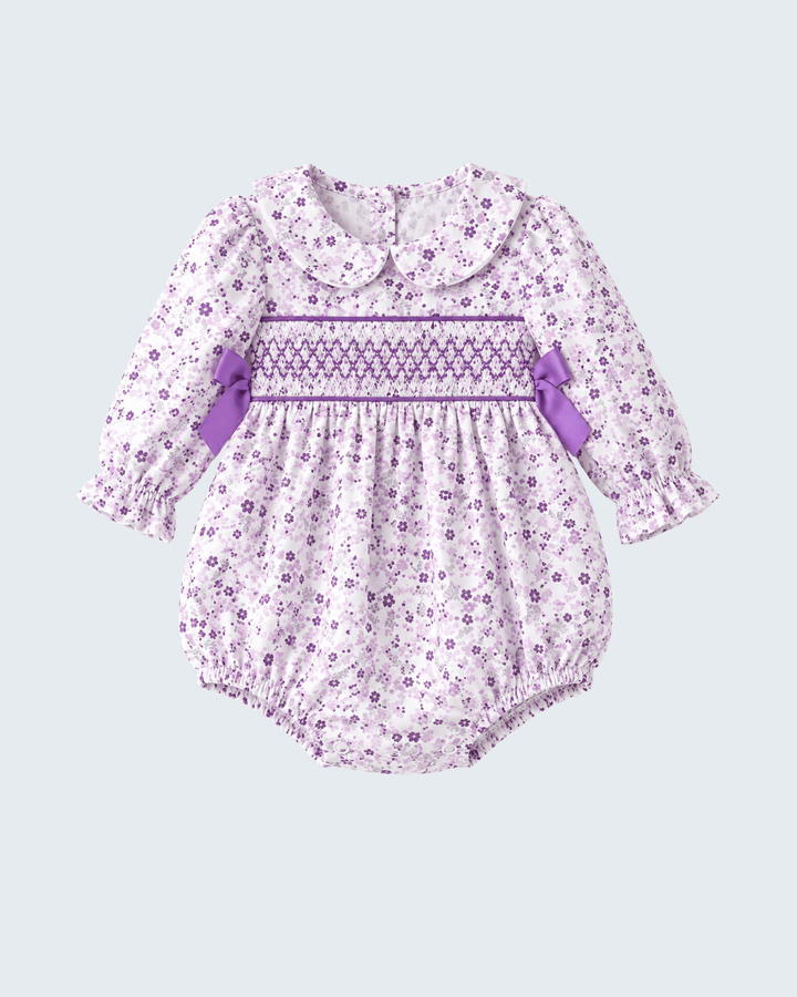 Purple Floral Smocked Bow Bubble
