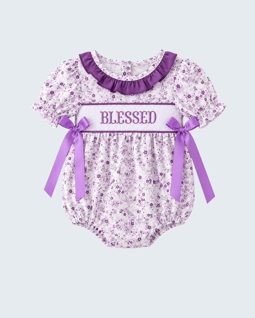 Purple Floral Smocked Ruffle Bubble