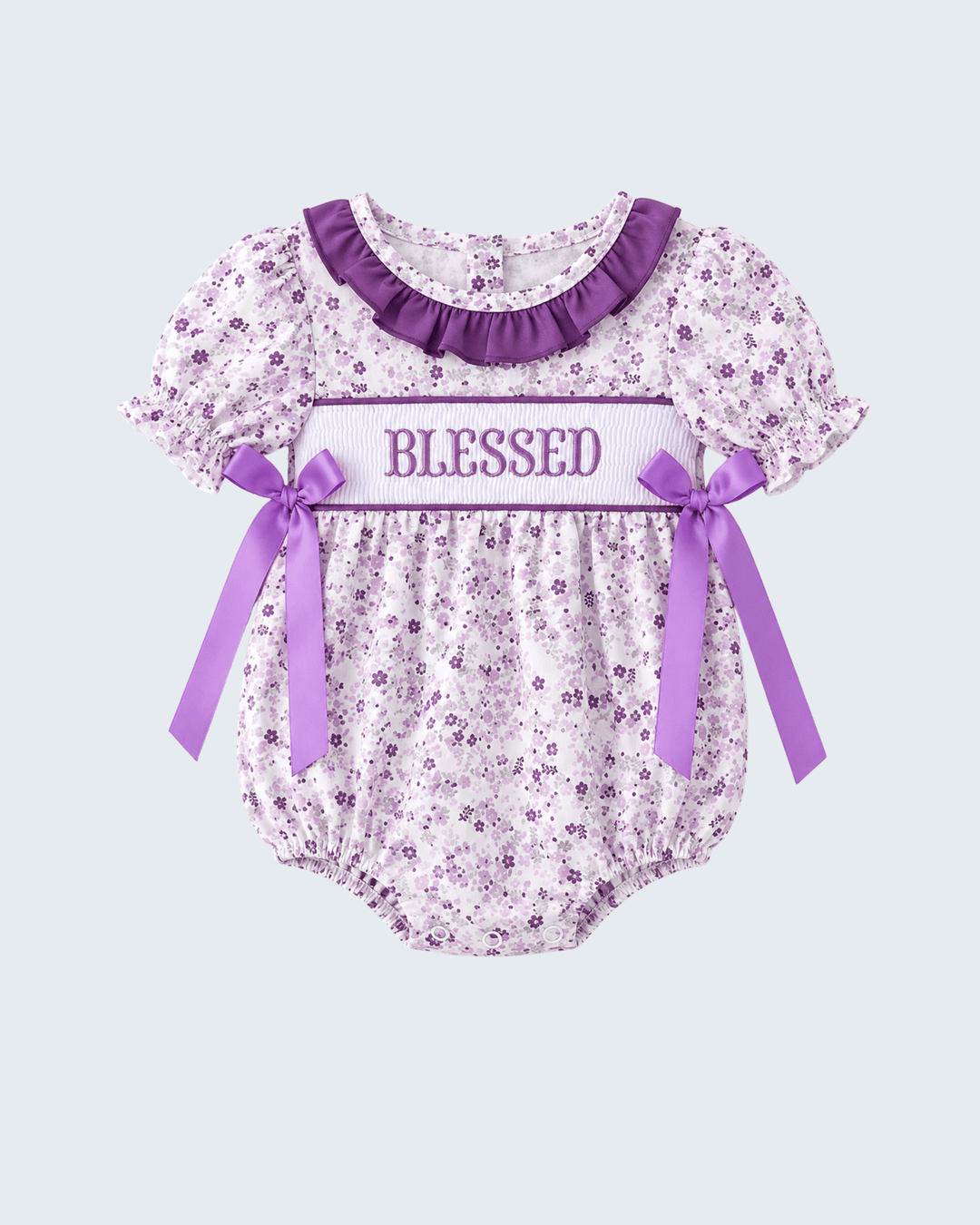 Purple Floral Smocked Ruffle Bubble