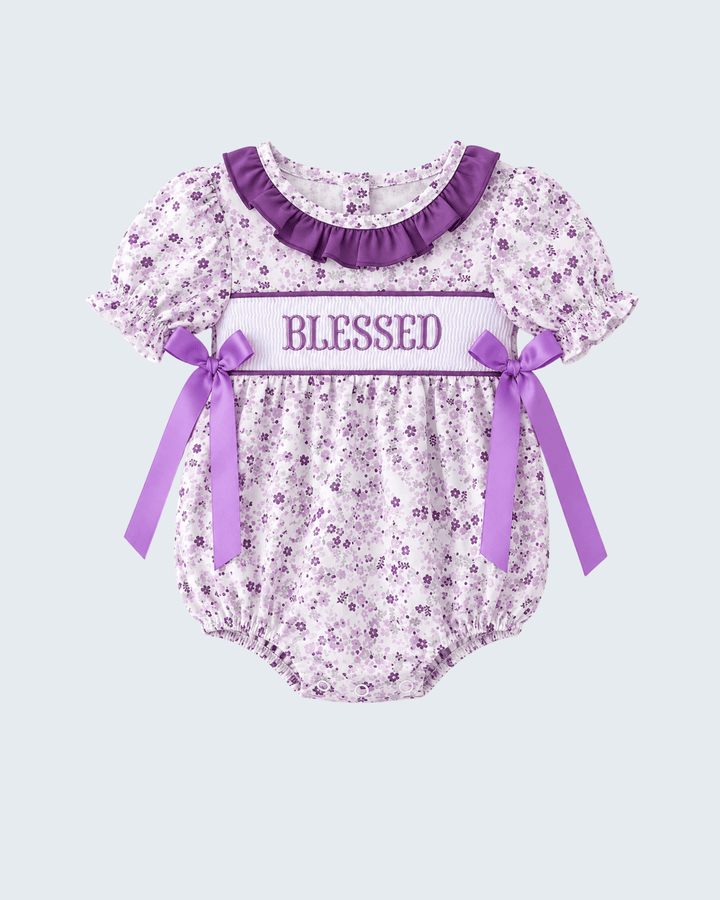 Purple Floral Smocked Ruffle Bubble