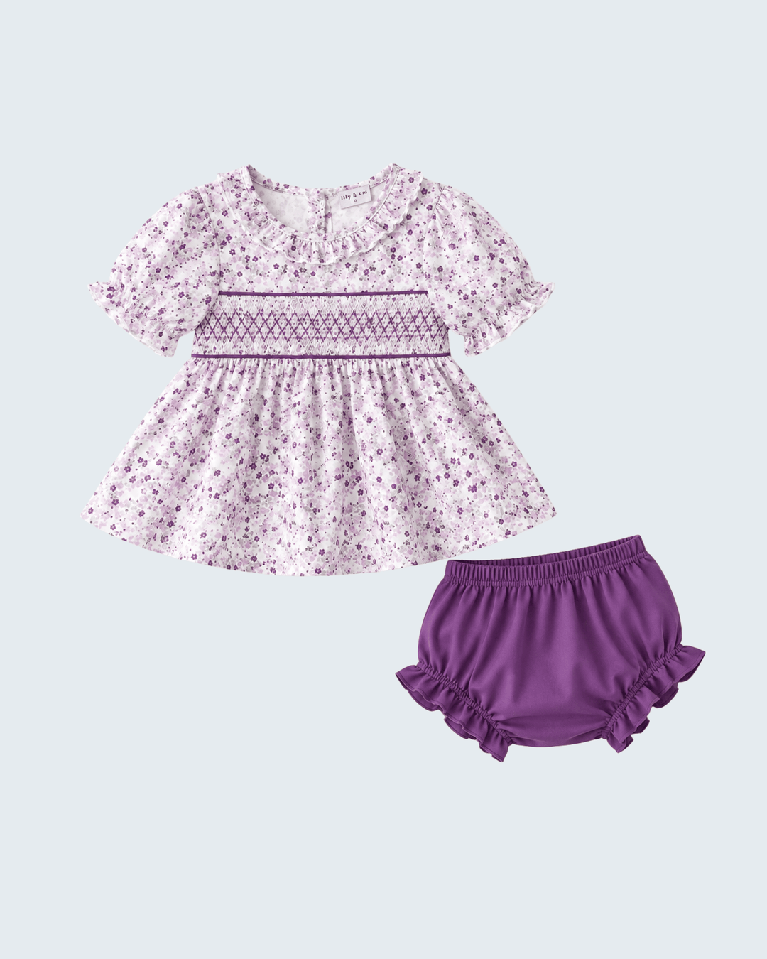 Purple Floral Smocked Top &amp; Bloomer Set