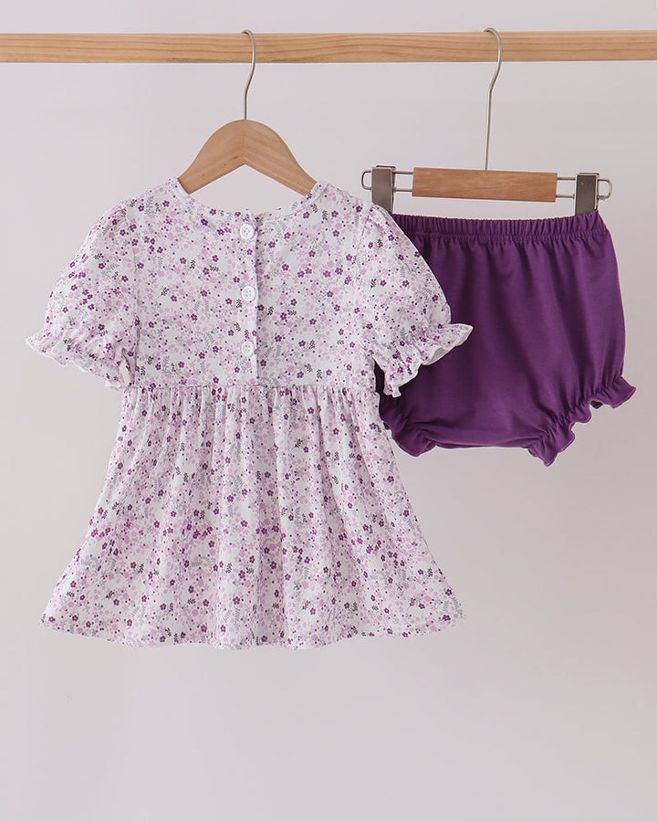 Purple Floral Smocked Top &amp; Bloomer Set