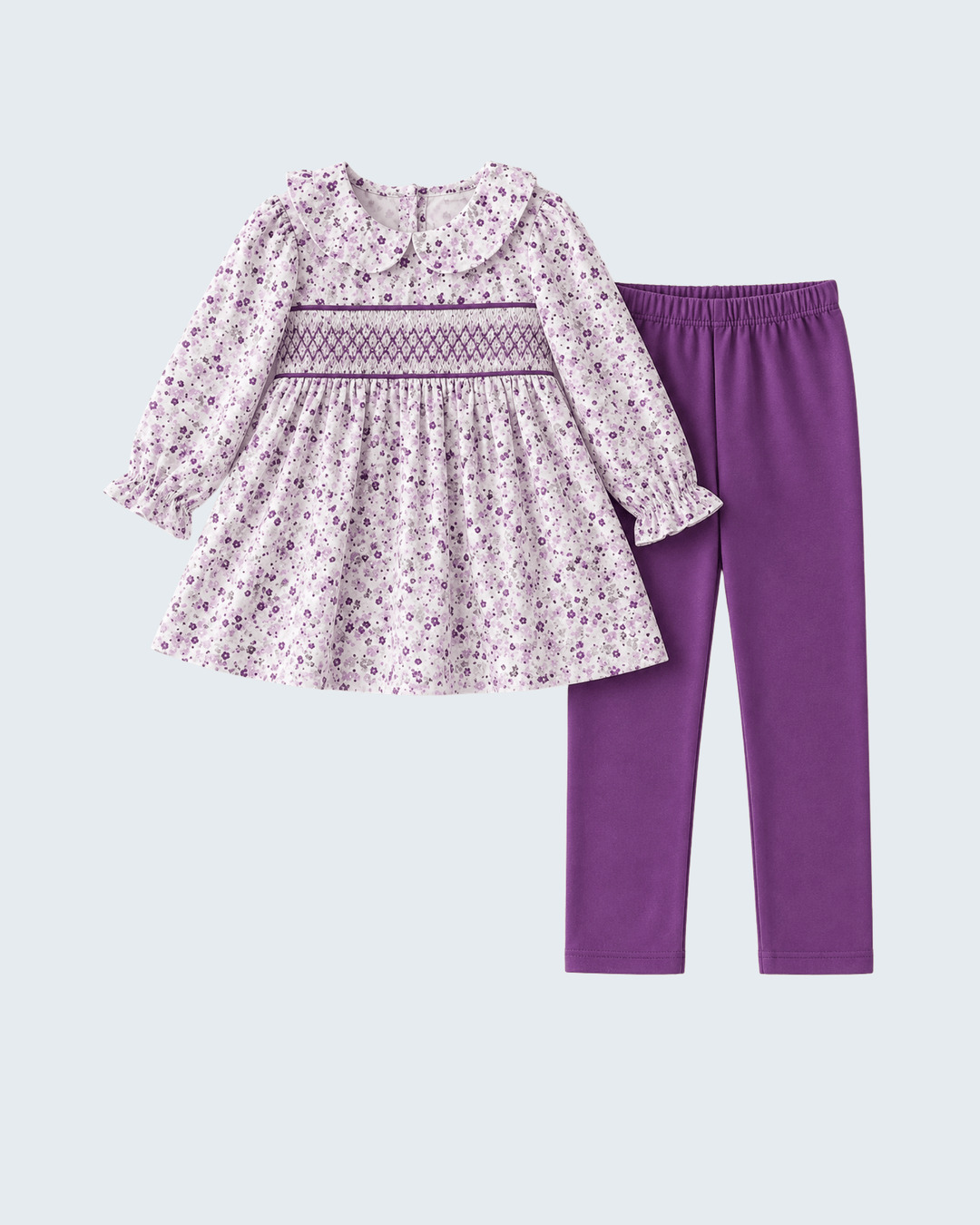 Purple Floral Smocked Tunic &amp; Pants Set