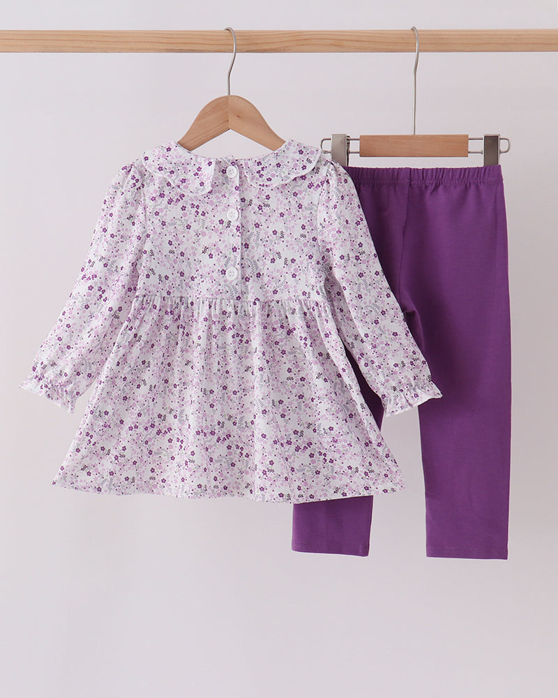 Purple Floral Smocked Tunic &amp; Pants Set