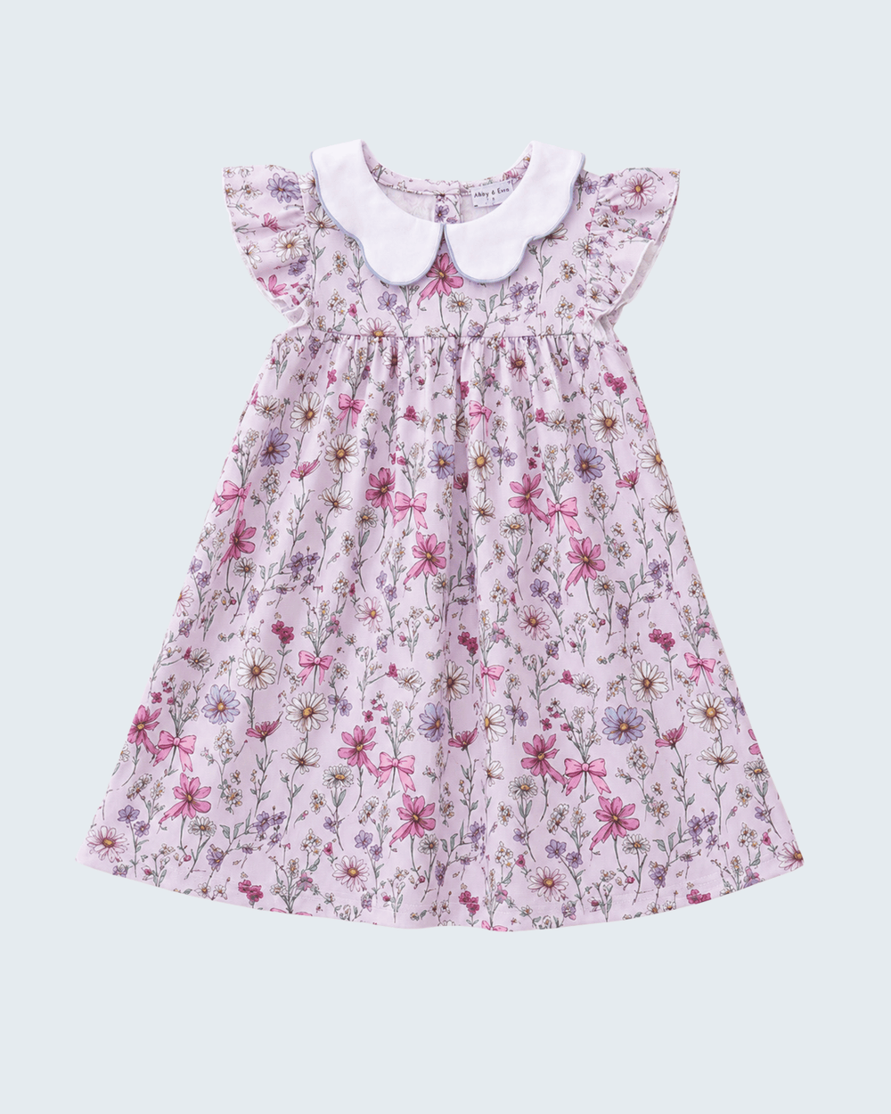 Floral dress with a white collar on a light gray background
