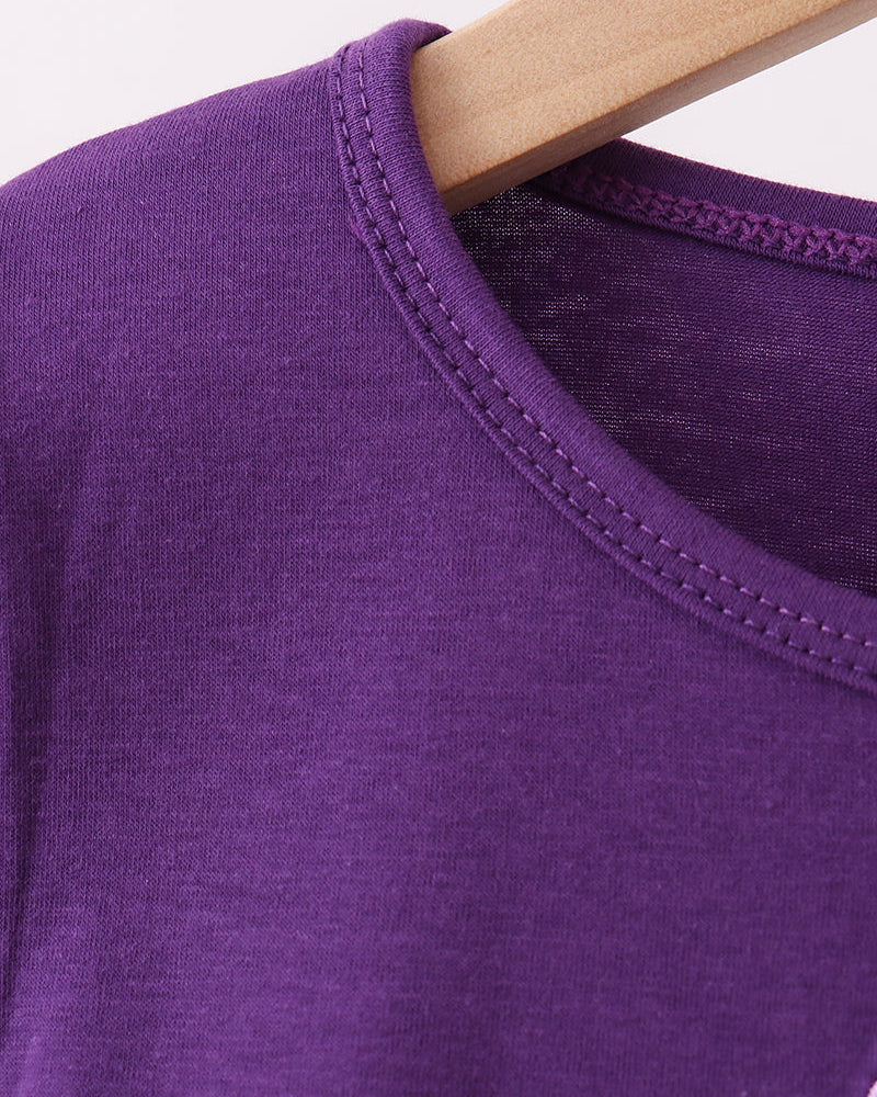 Purple long-sleeve top round neckline with stitched trim