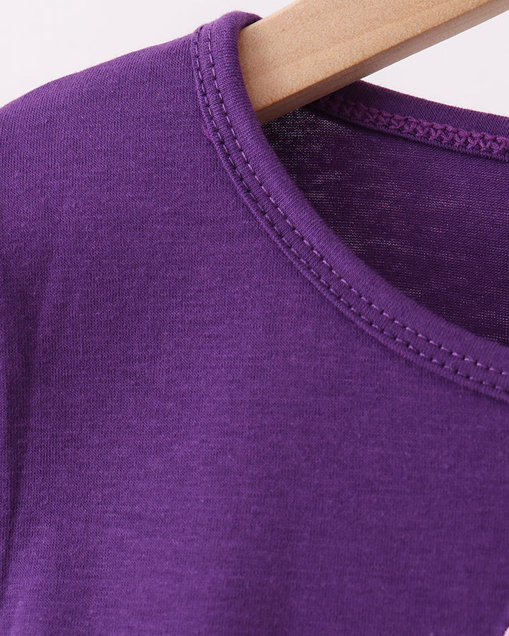 Purple long-sleeve top round neckline with stitched trim