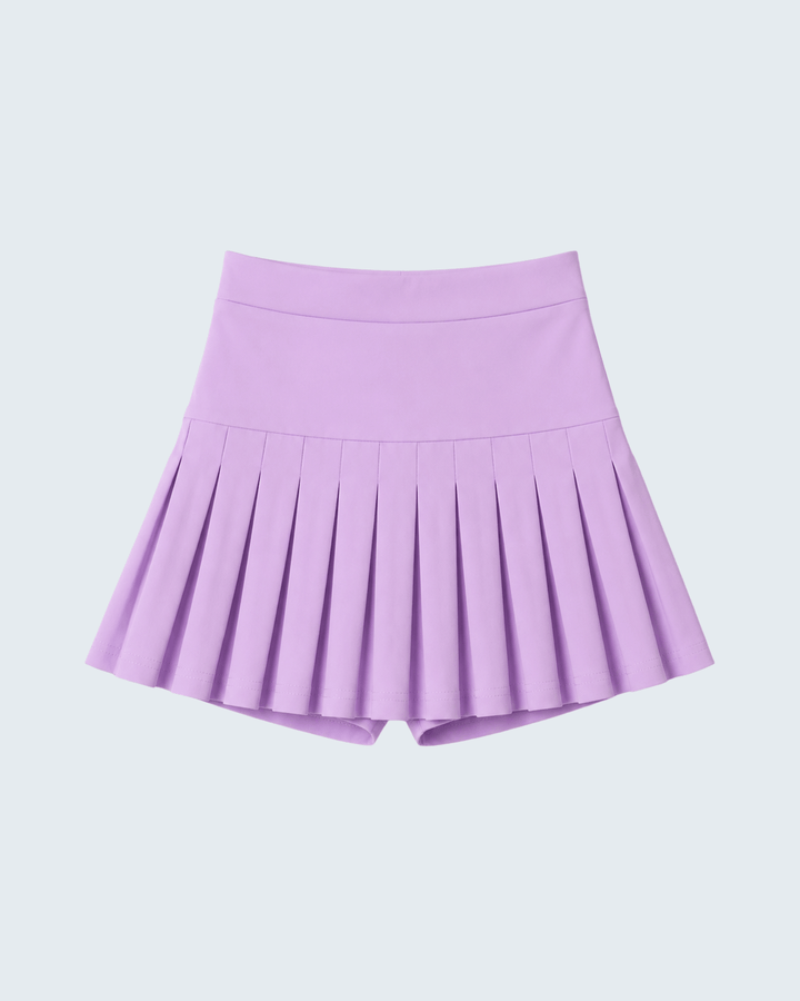 Purple pleated skirt on a light gray background
