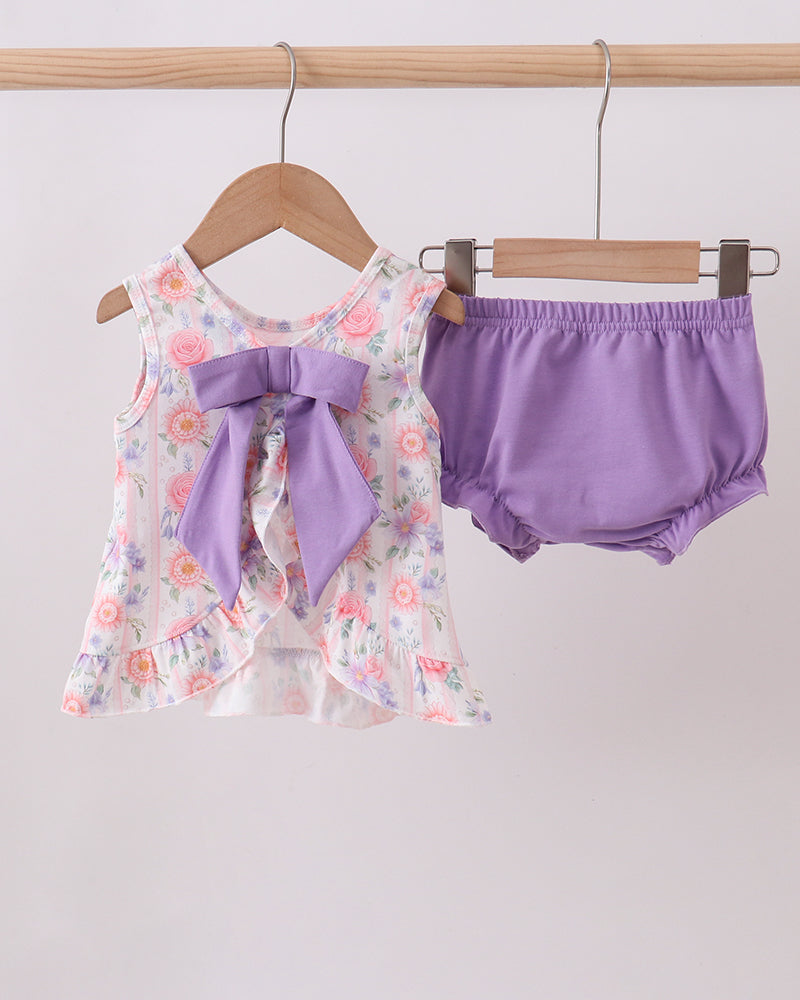 Purple Rose Bow Smocked Ruffle Bloomer Set for baby &amp; toddler girls.