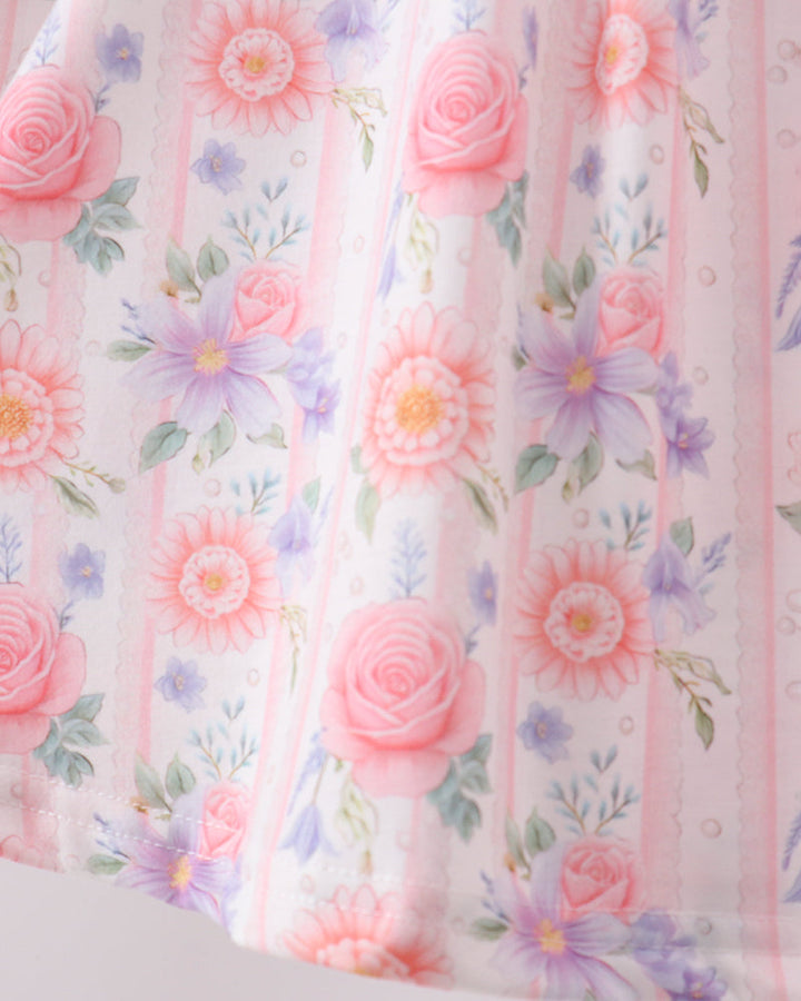 Floral fabric in pink and purple hues