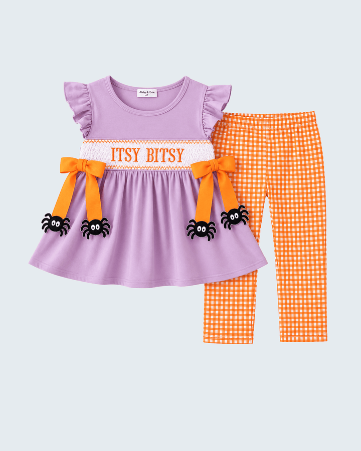 Purple Spider Smocked Ruffle Pants Set