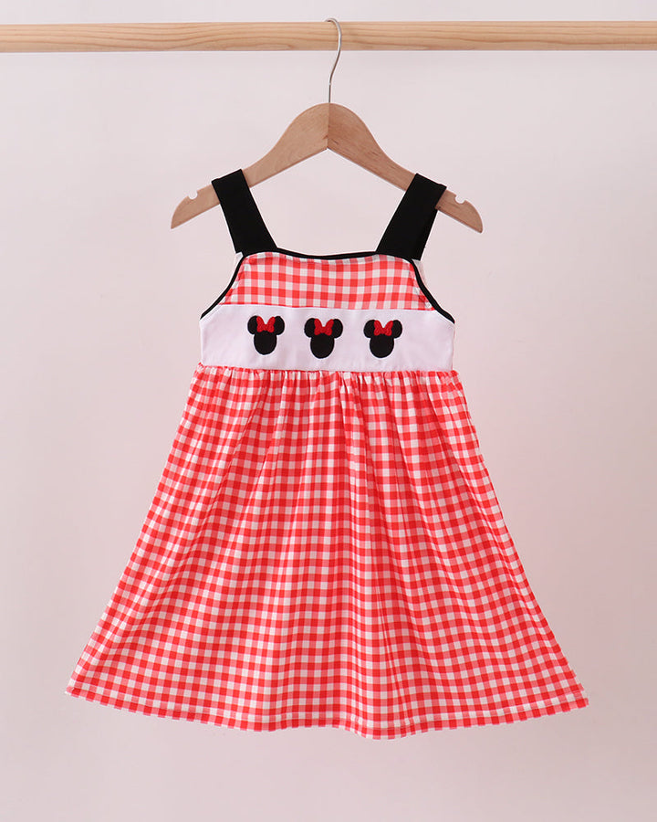 Red Character Plaid Embroidered Dress on light grey background