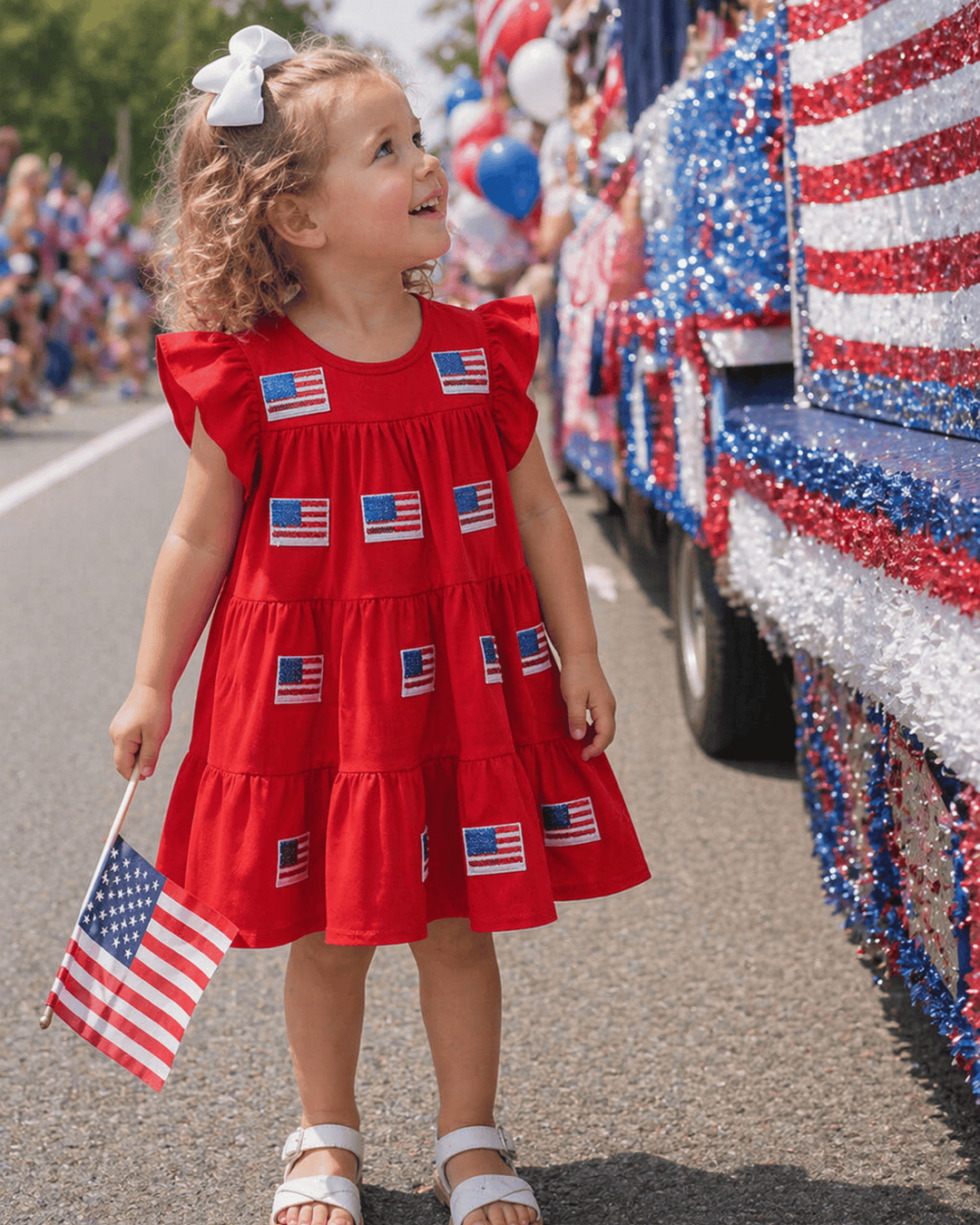 Red Flag Sequin Tiered Ruffle Dress