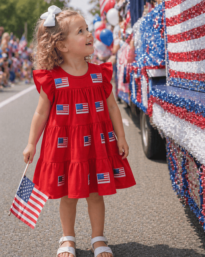 Red Flag Sequin Tiered Ruffle Dress