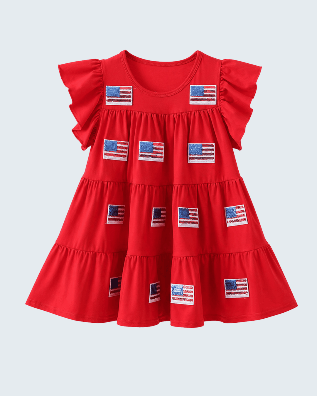 Red Flag Sequin Tiered Ruffle Dress