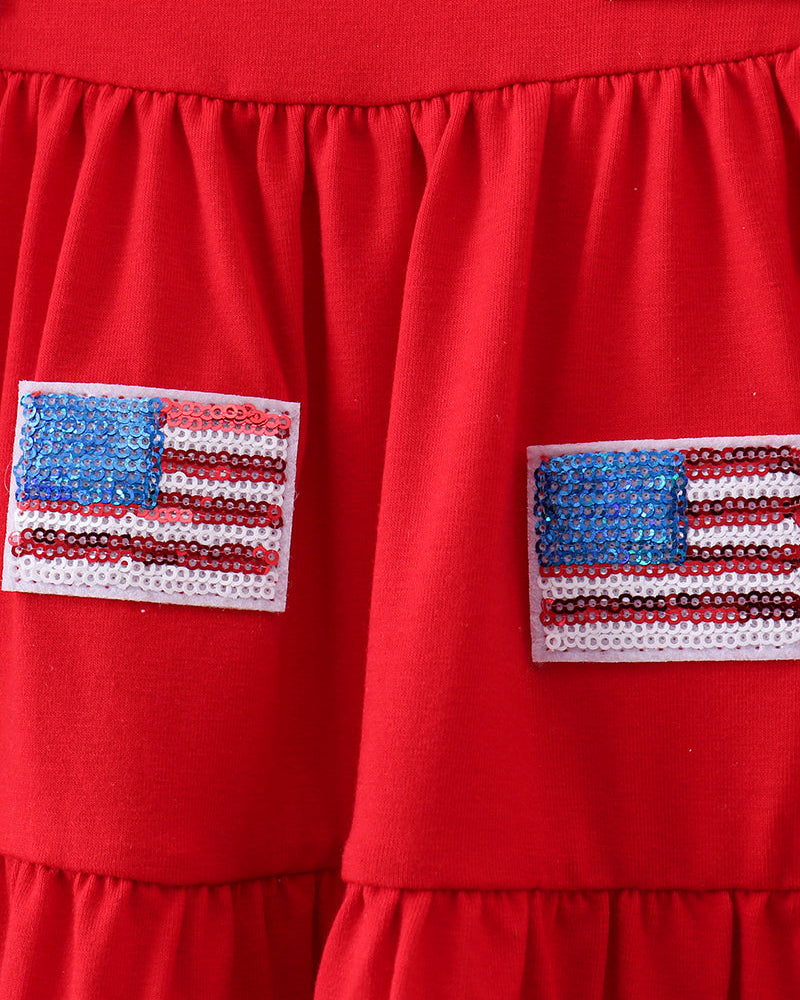 Red Flag Sequin Tiered Ruffle Dress