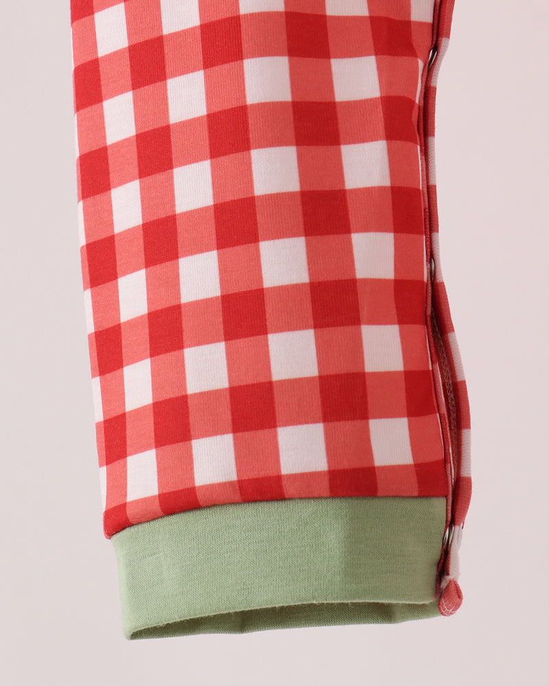 Red Goose red-and-white gingham romper leg with green cuff